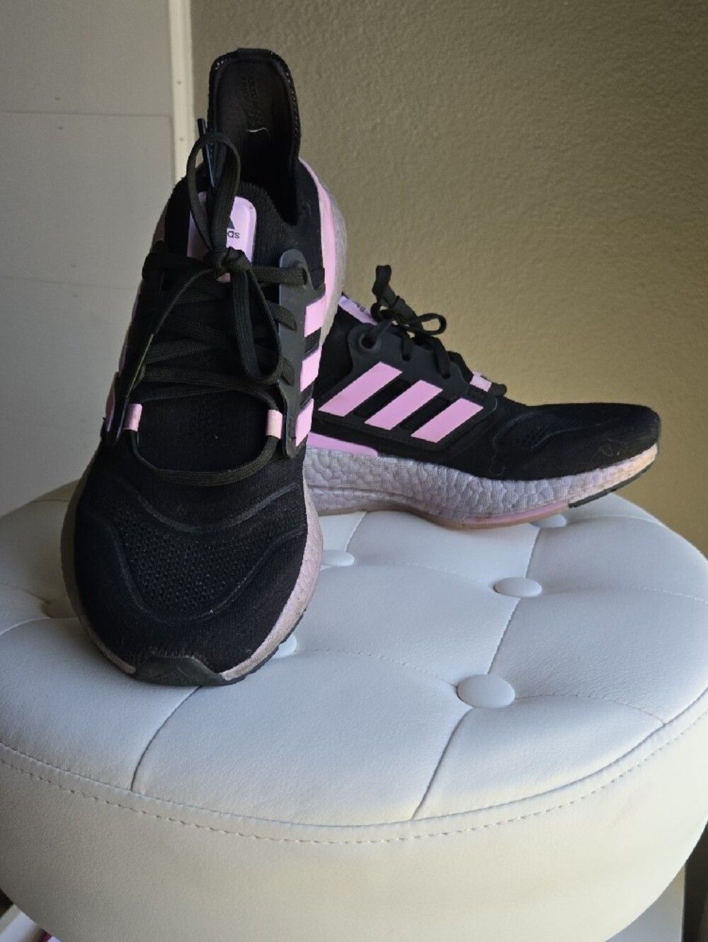 adidas Black and Light Pink Ultraboost Sneakers